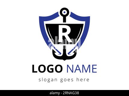 letter R with Anchor Logo Design Template. Marine, Sailing Boat Logo Stock Vector