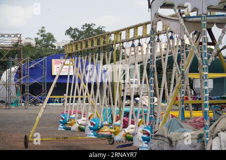 Rajkot, Gujarat, India 30-08-2023, ride is ready for kids for saurashtra biggest mela Stock Photo