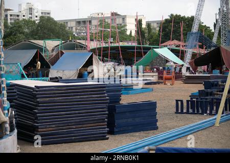 Rajkot, Gujarat, India 30-08-2023, raw structure or material of rides for ride for Saurashtra biggest mela Stock Photo