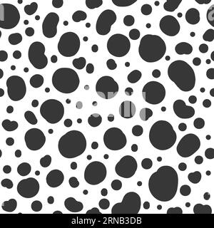 Dalmatian seamless pattern. Print with dots and spots. Animal skin texture vector background. Cow dog and leopard doodle fur. Simple abstract stains Stock Vector