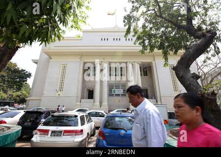 (160303) -- YANGON, March 3, 2016 -- People walk past the Yangon Stock Exchange center in Yangon, Myanmar, March 3, 2016. Securities trading on Yangon Stock Exchange(YSX) may start in the 3rd week of this month, said Maung Maung Thein, President of Myanamr s Securities and Exchange Commission(SECM) Wednesday. ) MYANMAR-YANGON-STOCK EXCHANGE UxAung PUBLICATIONxNOTxINxCHN   Yangon March 3 2016 Celebrities Walk Past The Yangon Stick Exchange Center in Yangon Myanmar March 3 2016 Securities Trading ON Yangon Stick Exchange  May Start in The 3rd Week of This Month Said Maung Maung Thein President o Stock Photo