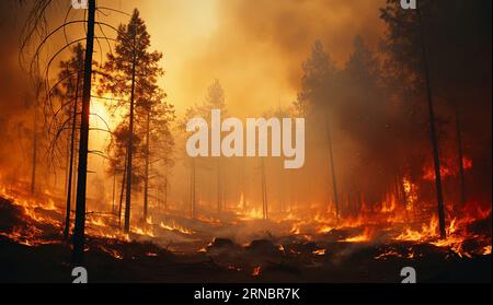 Inferno with forest on fire - Climate change Stock Photo