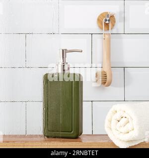 bathing products in the bathroom shower gel various accessories Stock Photo