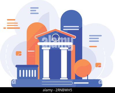bank building facade in UX UI flat style isolated on background Stock ...