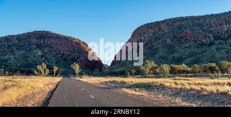 The approach road, Darken Drive (off Larapinta Drive), to Rungutjirba Ridge and Simpsons Gap (Rungutjirpa) in the Northern Territory (NT) Australia Stock Photo