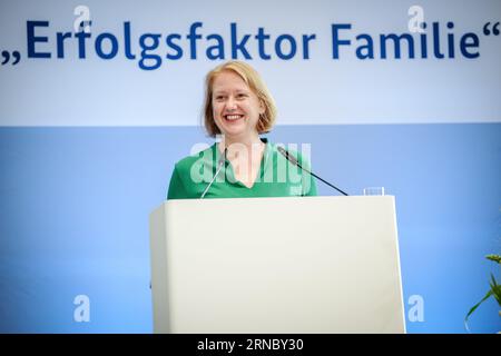 Berlin, Germany. 01st Sep, 2023. Lisa Paus (Bündnis 90/Die Grünen), Federal Minister for Family Affairs, Senior Citizens, Women and Youth, speaks at the 'Success Factor Family' company day with the presentation of the new 'Company Monitor Family Friendliness 2023' commissioned by the Federal Ministry for Family Affairs from the Cologne Institute for Economic Research. Credit: Kay Nietfeld/dpa/Alamy Live News Stock Photo