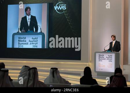 World Media Summit, WMS, in Doha (160320) -- DOHA, March 20, 2016 -- Pavel Andreev, Deputy Editor-in-Chief of International Information Agency Rossiya Segodnya , speaks during the opening ceremony of World Media Summit (WMS) 2016 in Doha, capital of Qatar, March 20, 2016. Over 350 delegates of media outlets from 100 countries gathered in the Qatari capital of Doha on Sunday for the World Media Summit (WMS) 2016. ) QATAR-DOHA-WMS-OPENING MengxTao PUBLICATIONxNOTxINxCHN   World Media Summit Zurückzuwerben WMS in Doha  Doha March 20 2016 Pavel Andreev Deputy Editor in Chief of International Infor Stock Photo