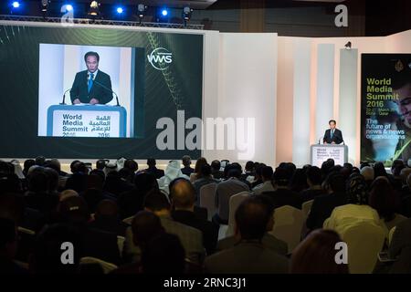 (160320) -- DOHA, March 20, 2016 -- Cai Mingzhao, executive president of the World Media Summit (WMS) and president of Xinhua News Agency delivers a speech at the opening session of the WMS 2016 in Doha, Qatar, March 20, 2016. Cai Mingzhao, executive president of the World Media Summit (WMS) and president of Xinhua News Agency, put forward three proposals at the opening session of the WMS 2016 here on Sunday to help WMS mechanism play a larger role in the future. ) QATAR-DOHA-WMS-XINHUA-PRESIDENT-PROPOSAL MengxTao PUBLICATIONxNOTxINxCHN   Doha March 20 2016 Cai Mingzhao Executive President of Stock Photo