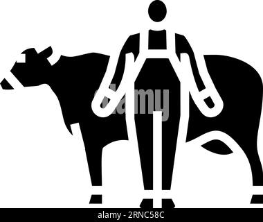 cow with farmer glyph icon vector illustration Stock Vector