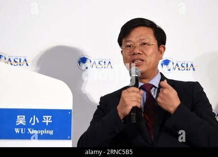 (160323) -- BOAO, March 23, 2016 -- Wu Xiaoping, president of KinCheng Bank of Tianjin, speaks at a sub-forum with the theme of A conversation with Chinese Private Banks: The Best of Time, or the Worst during the 2016 Boao Forum for Asia (BFA) in Boao, south China s Hainan Province, March 23, 2016. ) (yxb) CHINA-BOAO-BFA 2016-SUB-FORUM (CN) YangxGuanyu PUBLICATIONxNOTxINxCHN   Boao March 23 2016 Wu Xiao Ping President of  Bank of Tianjin Speaks AT a Sub Forum With The Theme of a Conversation With Chinese Private Banks The Best of Time or The Worst during The 2016 Boao Forum for Asia BfA in Boa Stock Photo