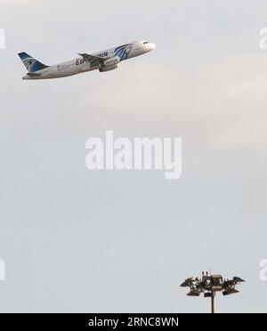 (160329) -- CAIRO -- File photo taken on Jan. 31, 2011 shows an EgyptAir plane taking off at the Cairo International Airport in Cairo, Egypt. Hijacked Egyptian passenger plane lands at Larnaca Airport in Cypus on March 29, 2016. ) EGYPT-CAIRO-PLANE-FILE PHOTO CaixYang PUBLICATIONxNOTxINxCHN   Cairo File Photo Taken ON Jan 31 2011 Shows to EgyptAir Plane Taking off AT The Cairo International Airport in Cairo Egypt hijacked Egyptian Passenger Plane lands AT Larnaca Airport in  ON March 29 2016 Egypt Cairo Plane File Photo CaixYang PUBLICATIONxNOTxINxCHN Stock Photo