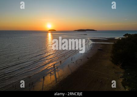 Sunset View at Tanjung Aru Beach in Kota Kinabalu, Sabah, Malaysia Stock Photo