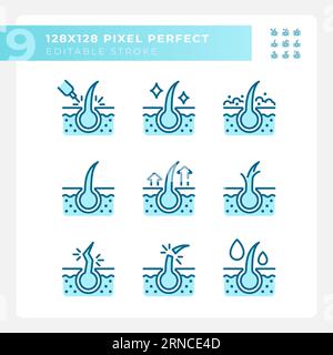 Set of editable pixel perfect blue haircare icons Stock Vector