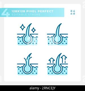 Pixel perfect blue haircare icons set Stock Vector
