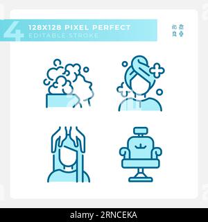 Customizable pixel perfect haircare blue icons pack Stock Vector