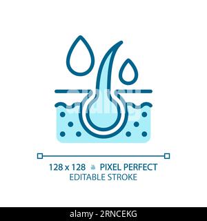 Customizable hair follicle treatment thin linear blue icon Stock Vector