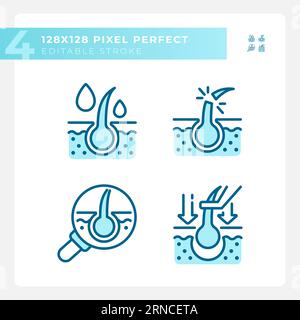 2D pixel perfect haircare blue icons set Stock Vector