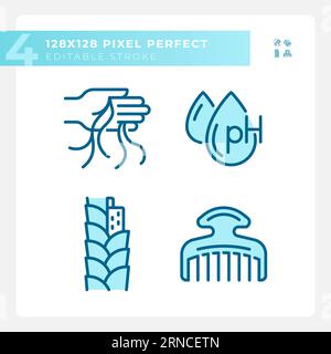 Editable pixel perfect haircare blue icons set Stock Vector