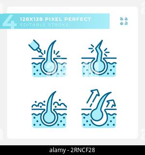 Editable pixel perfect haircare blue icons set Stock Vector