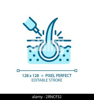 Customizable laser hair treatment thin linear blue icon Stock Vector