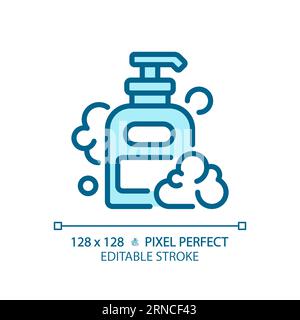 Customizable shampoo bottle thin linear blue icon Stock Vector