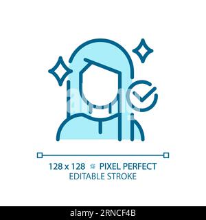 Customizable woman with shiny hairstyle thin line blue icon Stock Vector
