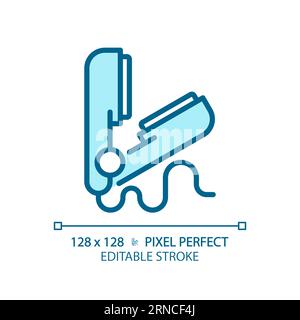 Customizable hair straightener thin linear blue icon Stock Vector