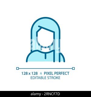 Customizable woman with straight hairstyle linear blue icon Stock Vector