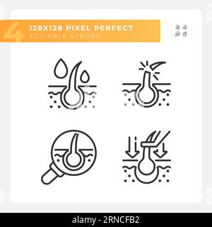 2D pixel perfect haircare black icons set Stock Vector