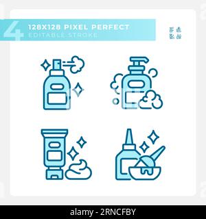 Editable pixel perfect haircare blue icons pack Stock Vector