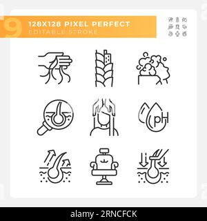 Editable pixel perfect black haircare line icons Stock Vector