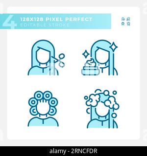 Collection of editable pixel perfect haircare blue icons Stock Vector
