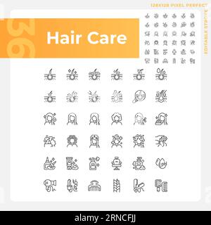 Editable pixel perfect black haircare icons collection Stock Vector