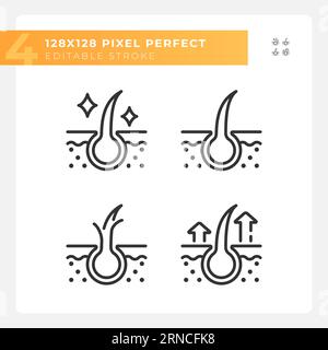 Pixel perfect black haircare icons set Stock Vector