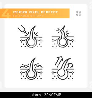 Editable pixel perfect haircare black icons set Stock Vector