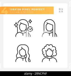 Editable pixel perfect haircare icons collection Stock Vector