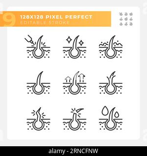 Set of editable pixel perfect black haircare icons Stock Vector