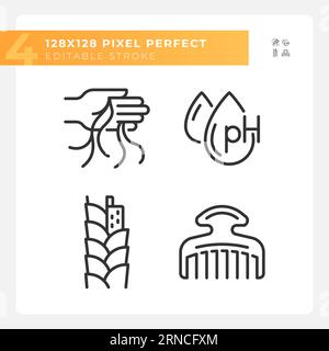 Editable pixel perfect haircare black icons set Stock Vector