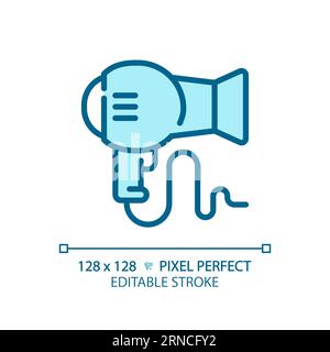 Customizable hair dryer thin linear blue icon Stock Vector