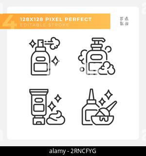 Editable pixel perfect haircare black icons pack Stock Vector