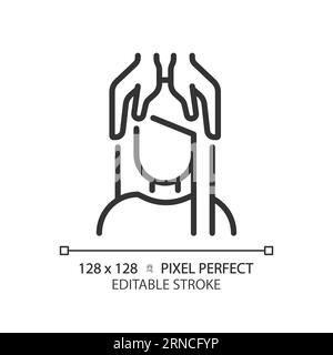 Editable woman with head massage thin line black icon Stock Vector