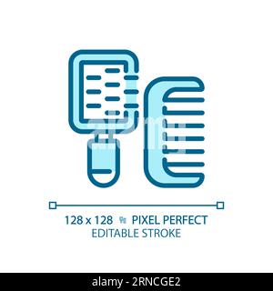Customizable hairbrushes thin linear blue icon Stock Vector