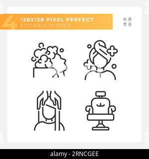 Editable pixel perfect haircare black icons pack Stock Vector
