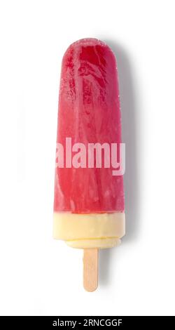 frozen strawberry juice and vanilla ice cream popsicle isolated on white background, top view Stock Photo