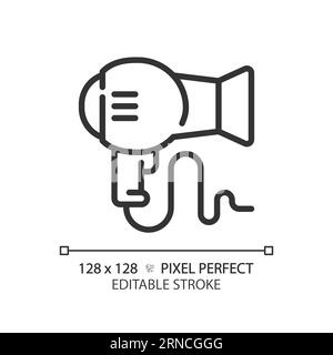 Editable hair dryer thin linear black icon Stock Vector