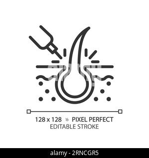 Editable laser hair treatment thin linear black icon Stock Vector