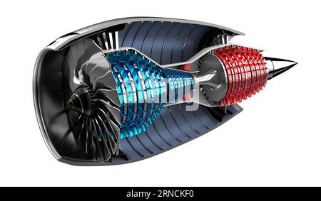 Jet engine inside - on white background - 3D illustration Stock Photo