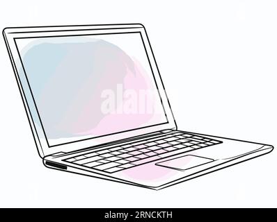 Laptop Clip Art Vector Clip Art Illustration Icon Hand Drawn, In The Style Of Light Pink And White, Hard-Edge Color Field Stock Vector