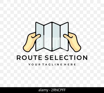 Hands holding a paper map, route selection, colored graphic design. Travel, traveling, journey, camping and tourism, vector design and illustration Stock Vector