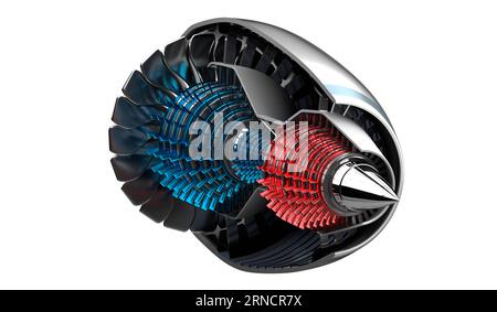 Jet engine inside - on white background - 3D illustration Stock Photo